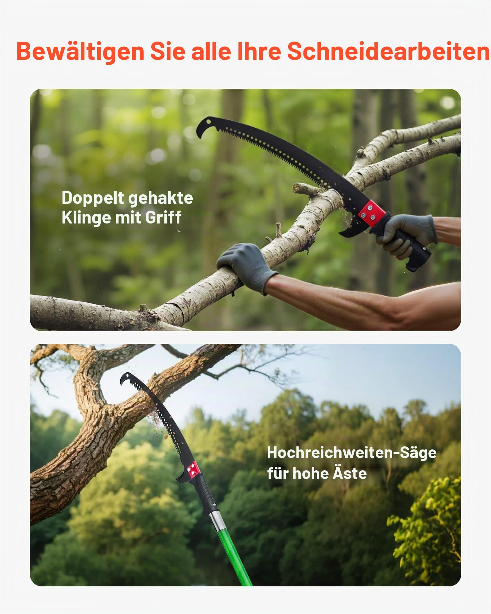 VEVOR Astsäge mit Teleskopstiel, 2,15-8,09 m einstellbar, Klinge aus 65Mn-Stahl, leichte Stange aus Fiberglas, zum Beschneiden hoher Äste, Teleskop Baumsäge für Palmen Sträucher