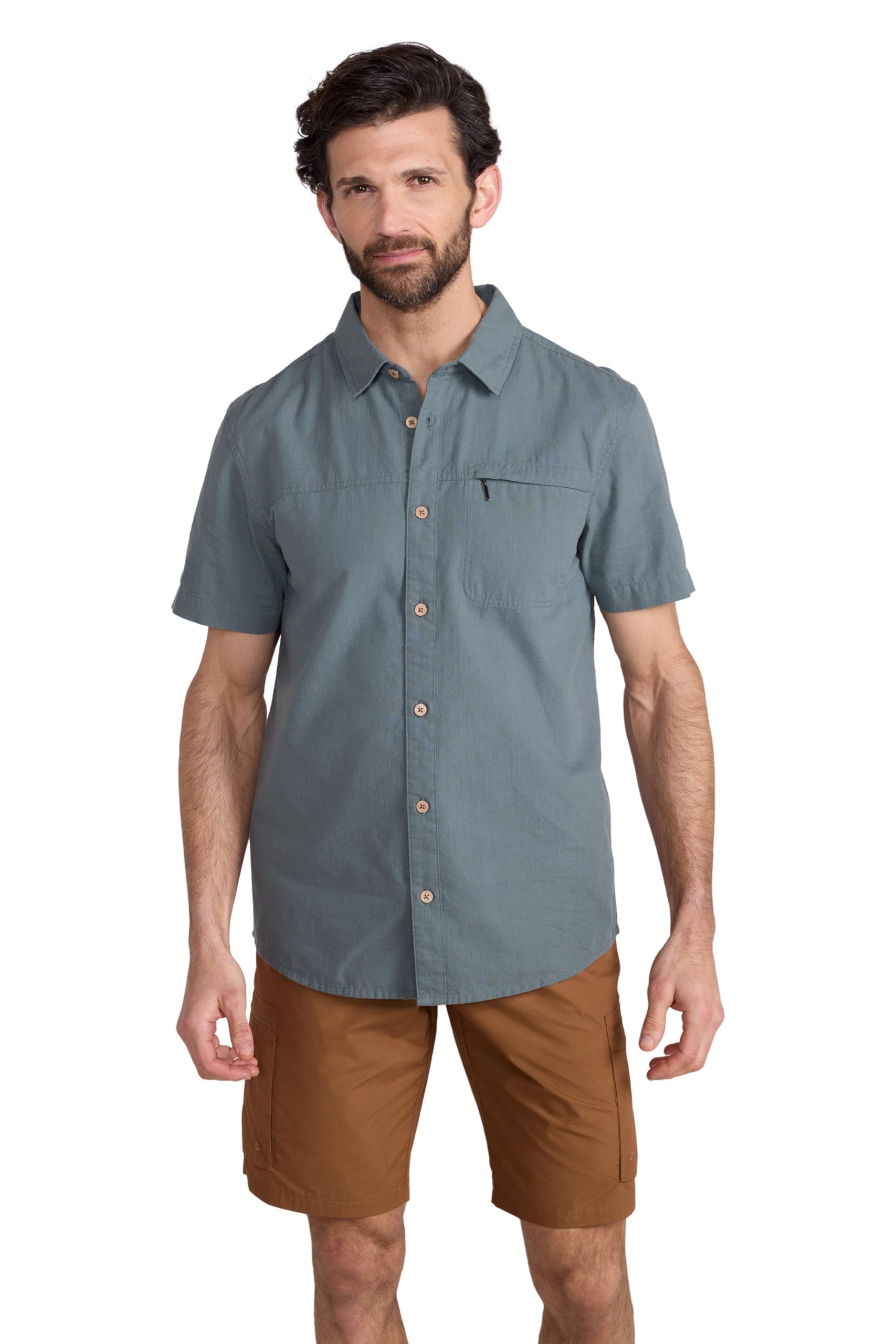 Coconut Slub Texture Mens Short-Sleeved Shirt - Green
