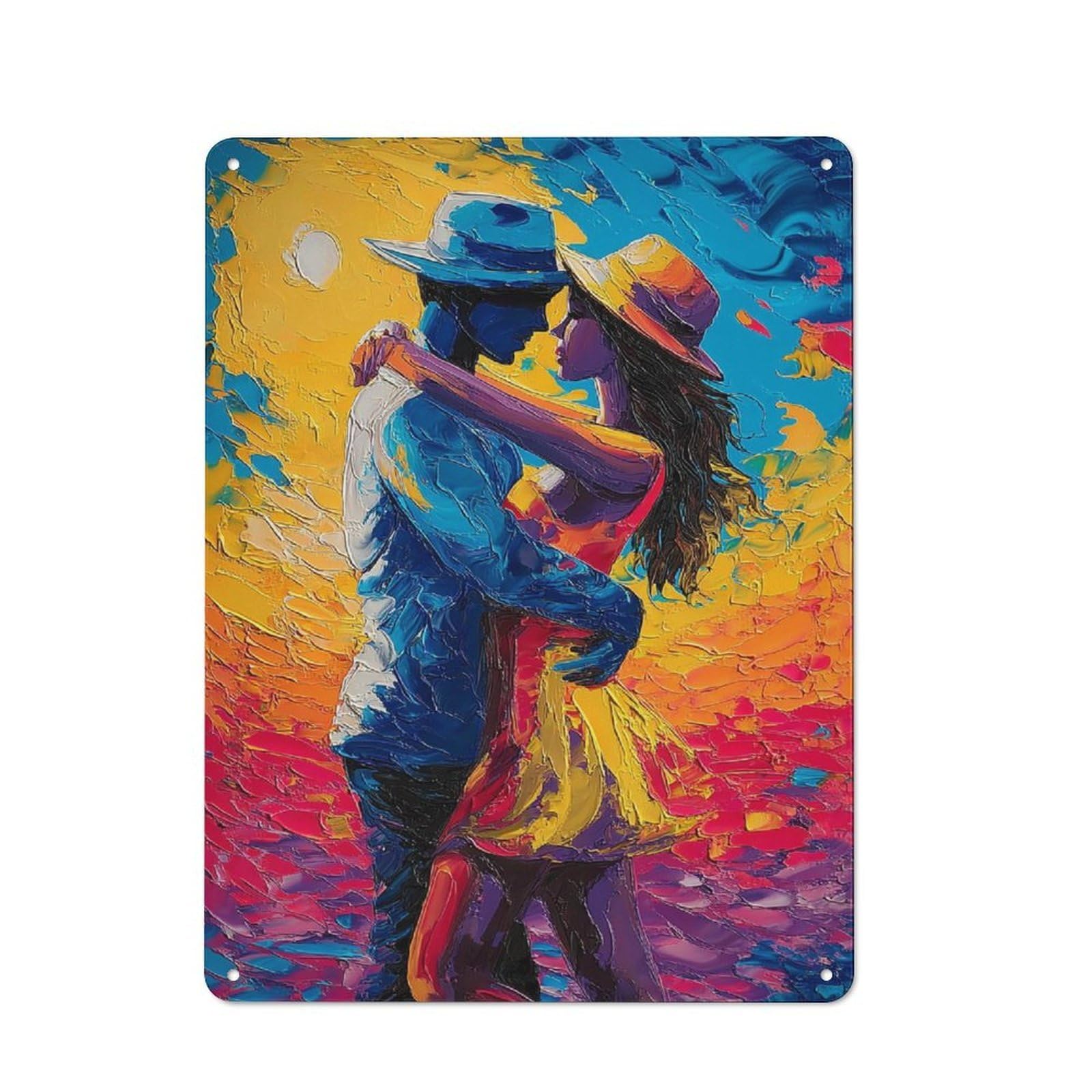 Junmoney Colorful Kiss Artistic Embrace -3 Metal Plaque 40X30cm With For Garage Wall, Rustic Decor, For Vintage Wall Decor Fans, For Themed Room Decoration