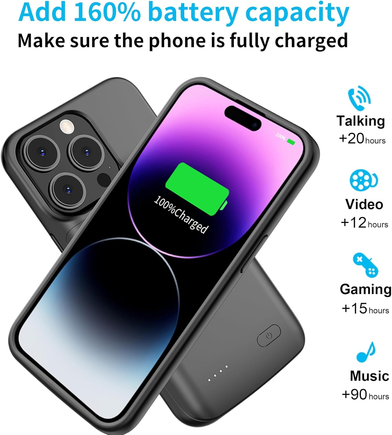 Battery Charging Case for iPhone 14 Pro Max 6.7 inch 8500mAh High Capacity Protective Rechargeable Battery Case with Screen Protector, Black
