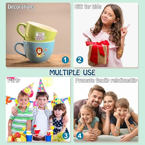 Miniatura 4 de Partywind 105 estilos de tatuajes temporales de animales de la selva brillantes para suministros de fiesta de niños, recuerdos de fiesta de