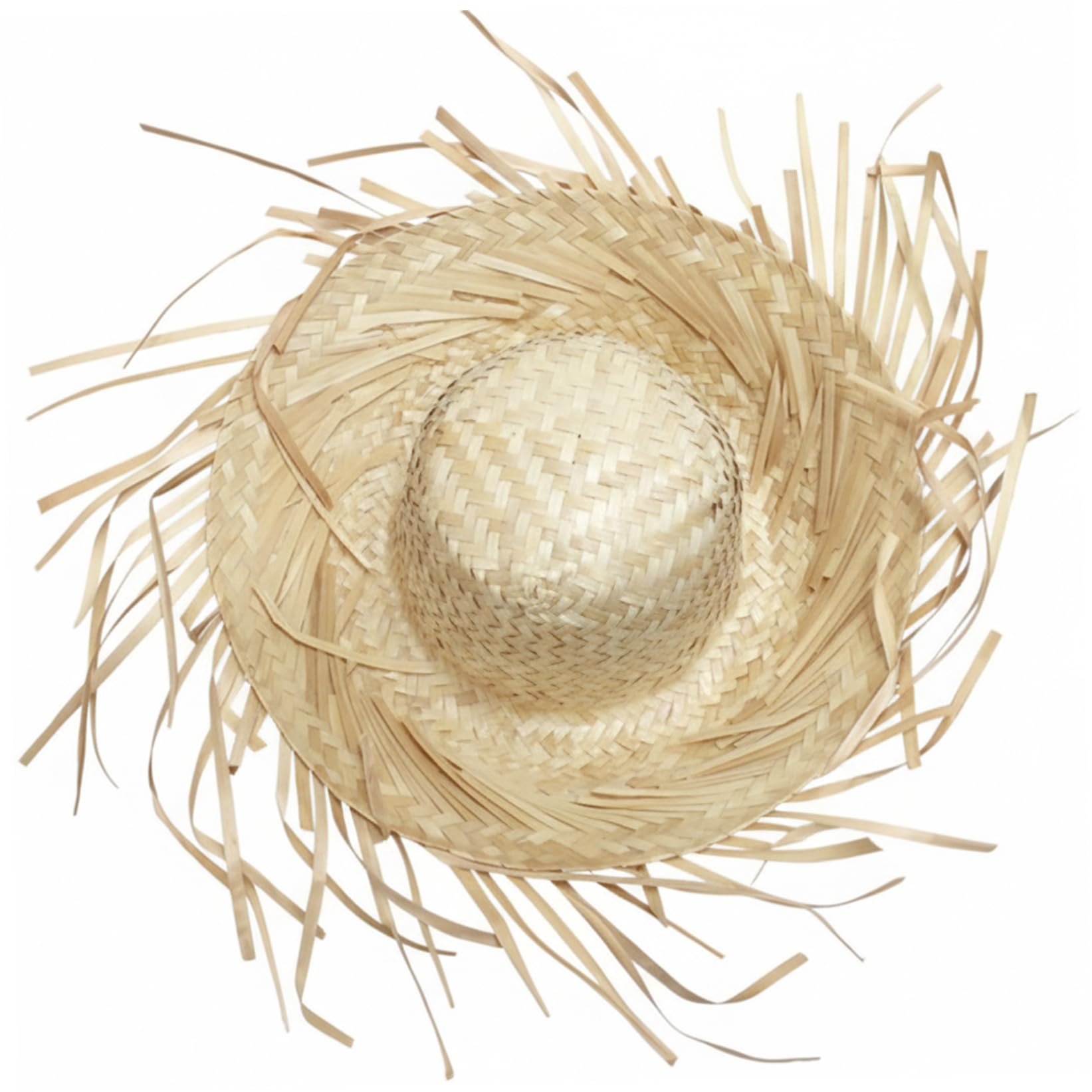 Pava Hat Puerto Rico, Pava Hat, Handwoven Straw with Fringed Brim for Summer Parties, Mexican Sombrero Style Costume Headwear White