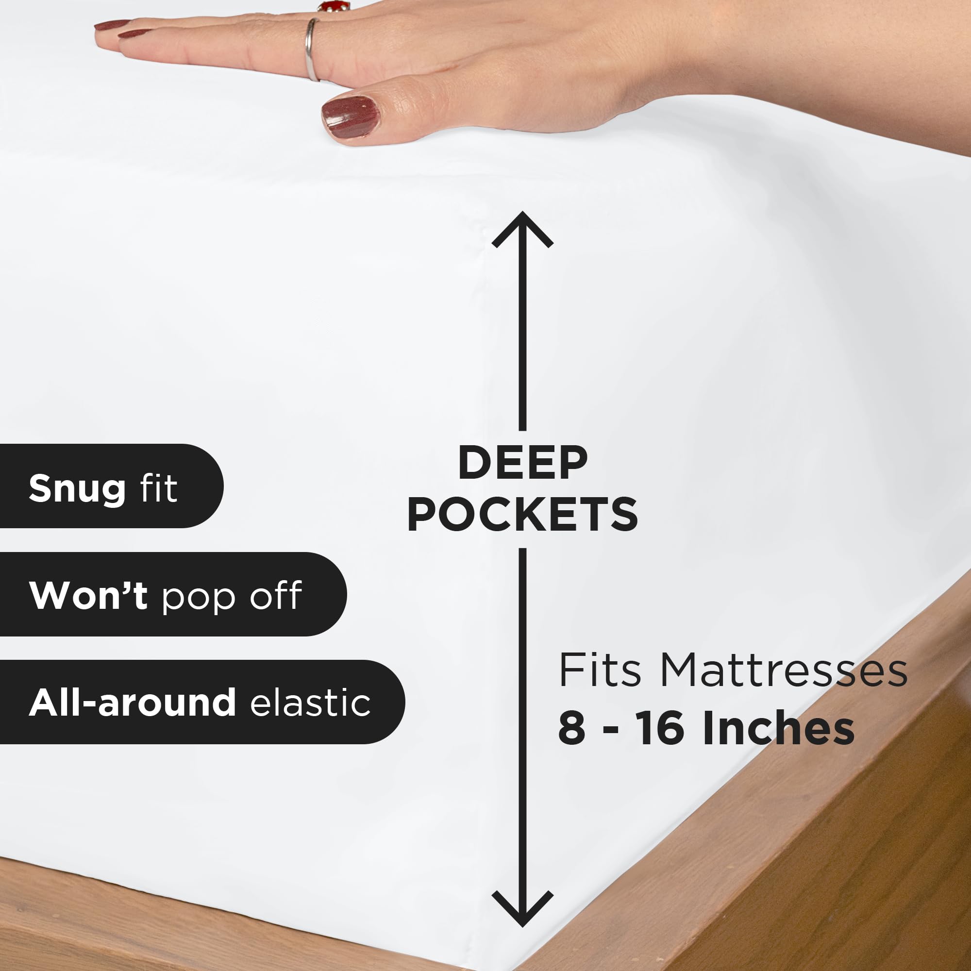 Royale Linens Fitted Sheet Queen - Ultra Soft 1800 Brushed Microfiber - Hotel Luxury Bottom Sheets - Wrinkle Free & Fade Resistant - Deep Pocket Fitted Sheet Only (Queen, White)