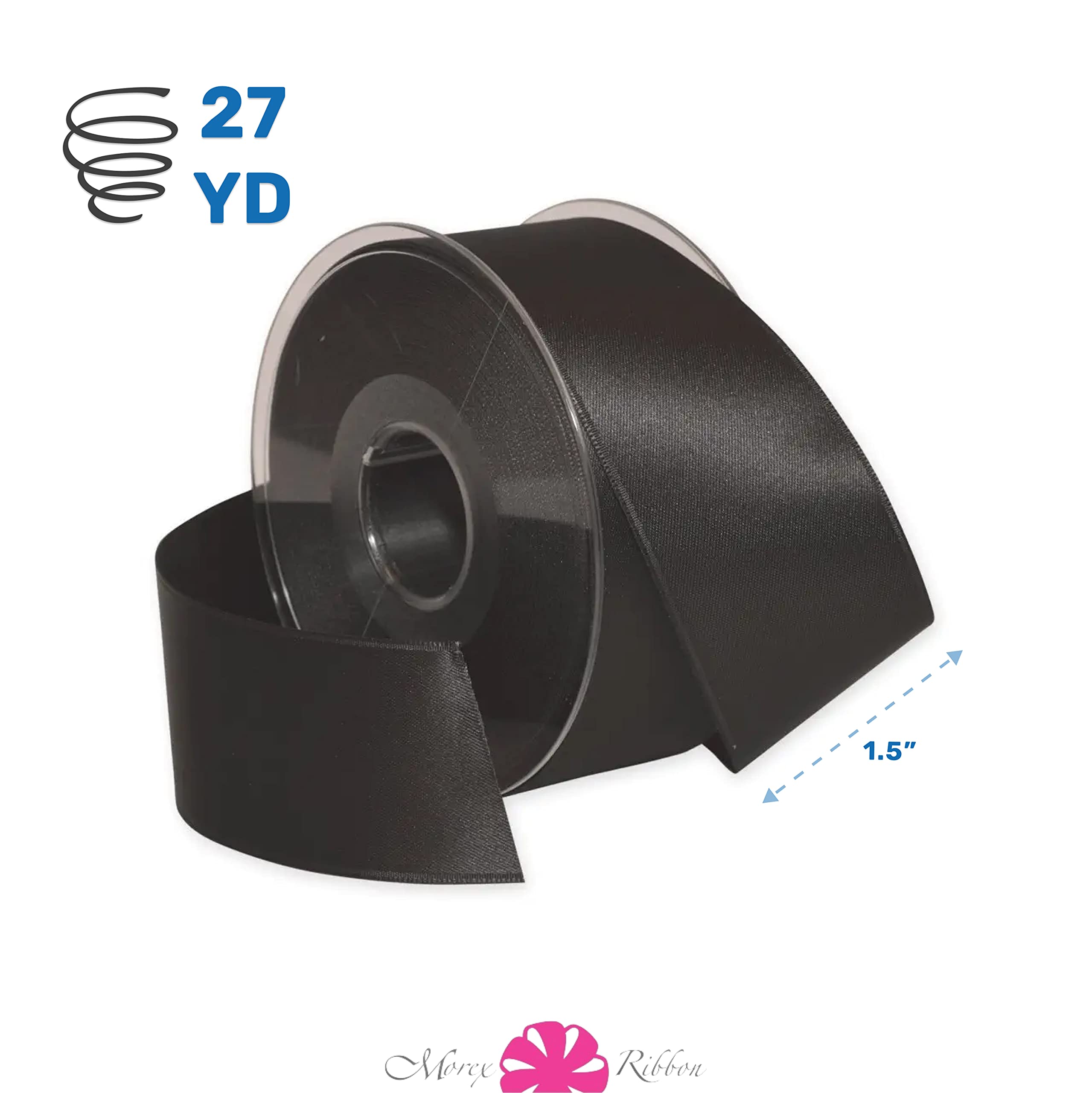 Morex Ribbon Double-Face Swiss Satin Ribbon, 3.8cm by 27-Yard Spool, Charcoal