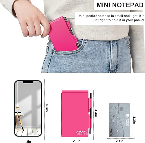 Miniatura 10 de AMASSAN - Cuaderno de bolsillo de metal, práctico estuche de aluminio con mini estilógrafo y bloc de notas