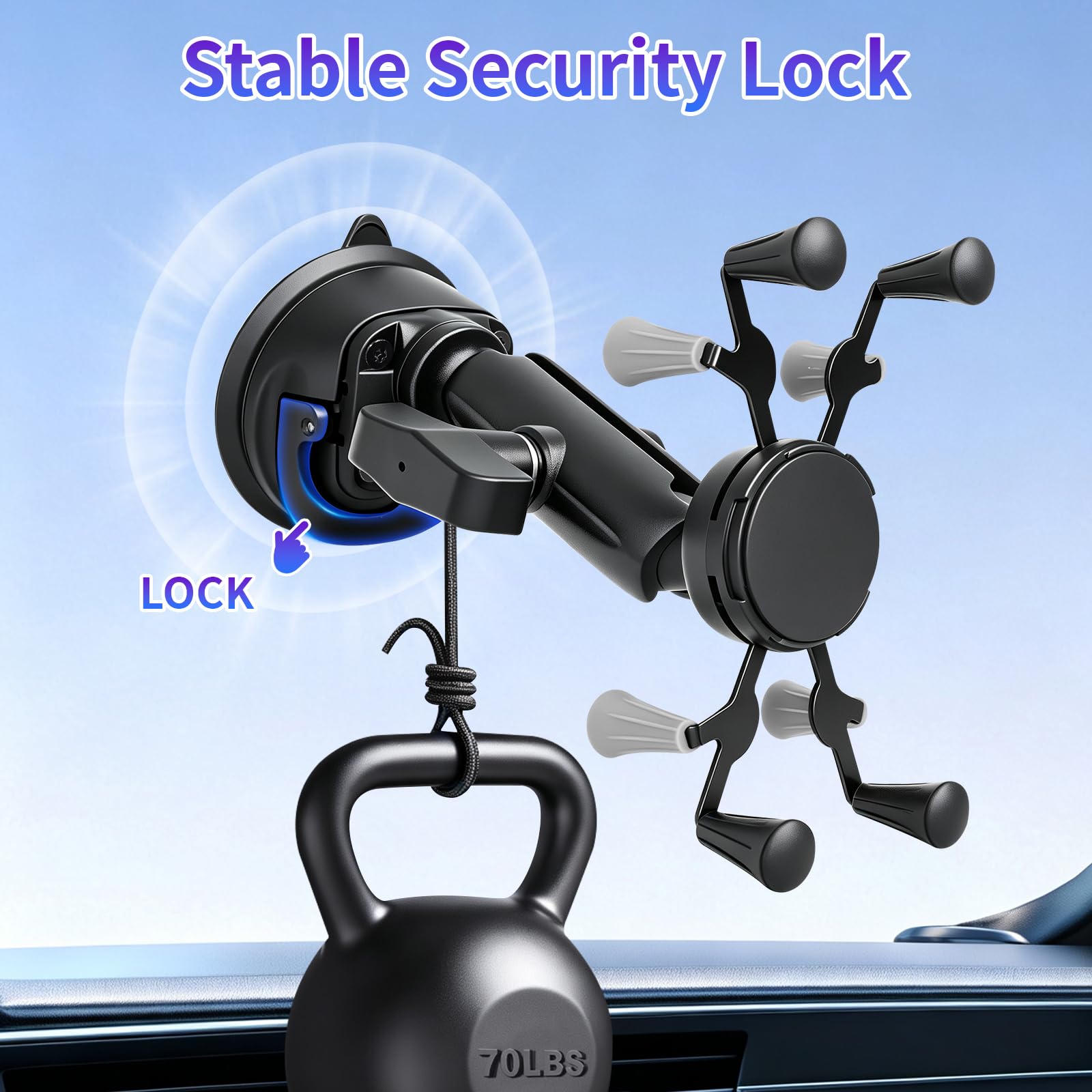 Strg Handyhalterung mit Twist-Lock-Saugnapf-Basis und Doppelbuchsenarm (mittel) für Fahrzeug-Windschutzscheiben
