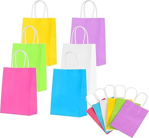 Bolsas de papel kraft con diseño de arco iris, 6 colores con asas, para bodas, baby shower, suministros de fiesta de cumpleaños (30)