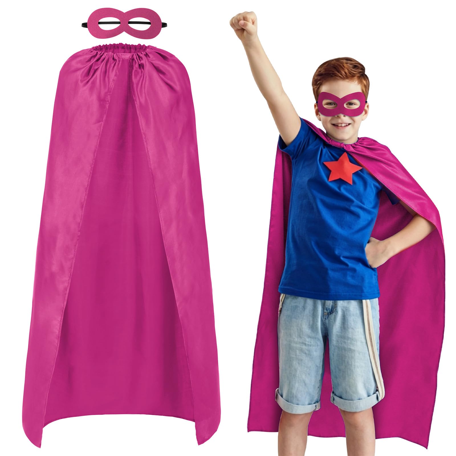 AUYAO Super-Heroes Costumes Heroes Capes Kit Child Capes Cloak Dress Up Set with Eye Mask 2Pcs Boys Girls Super-Heros Fancy Dress Costume Capes for Halloween Christmas World Book Day Party(Rose Red)