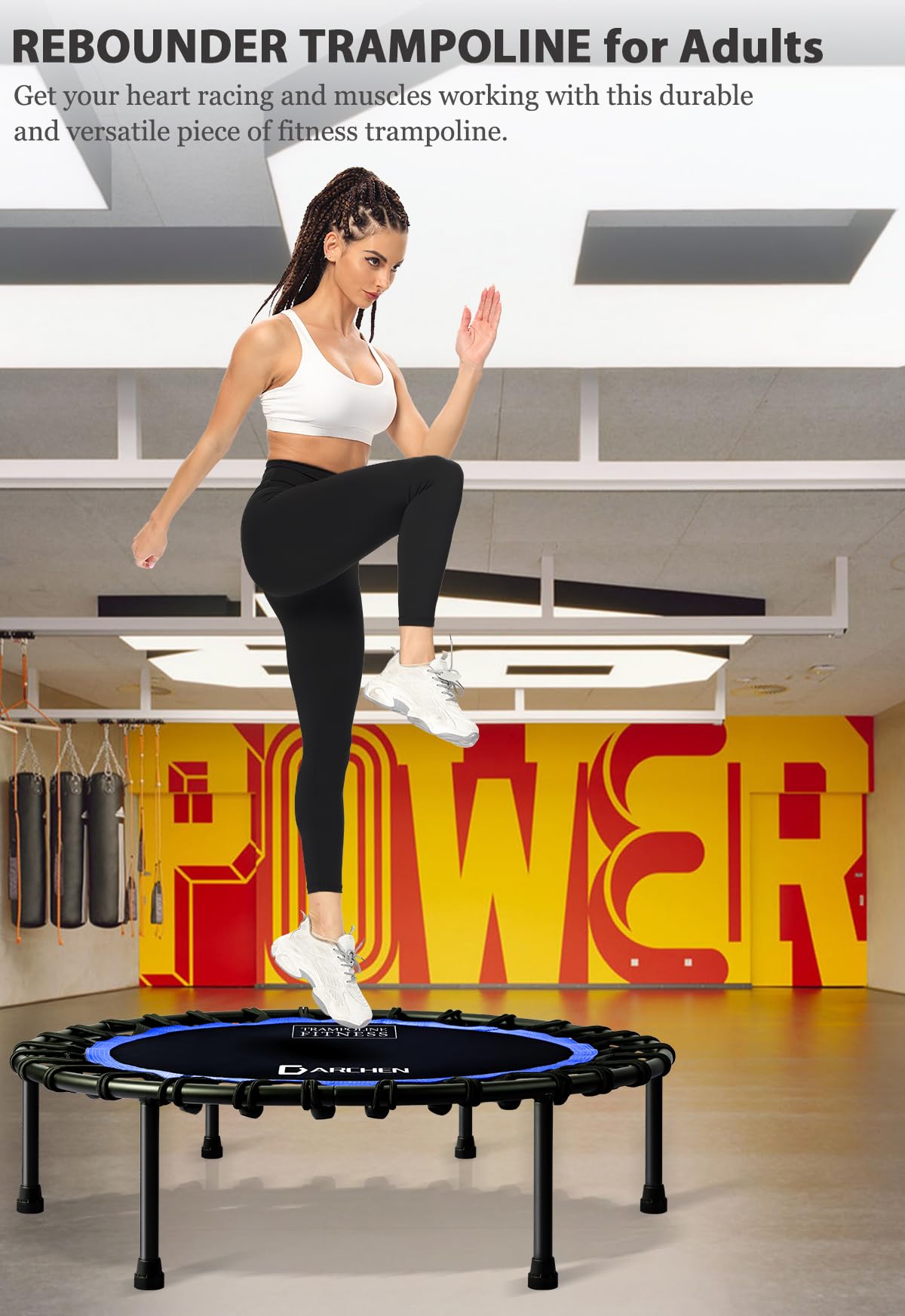 DARCHEN 200 kg trampolino rimbalzante per adulti, mini trampolino per esercizi di rimbalzo indoor per allenamento fitness per trampolino tranquillo e sicuro indoor [100 cm]