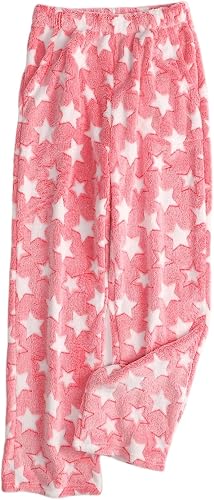 Womens Fuzzy Pajama Pants Night Elastic Waist Wide Leg Pj Bottoms