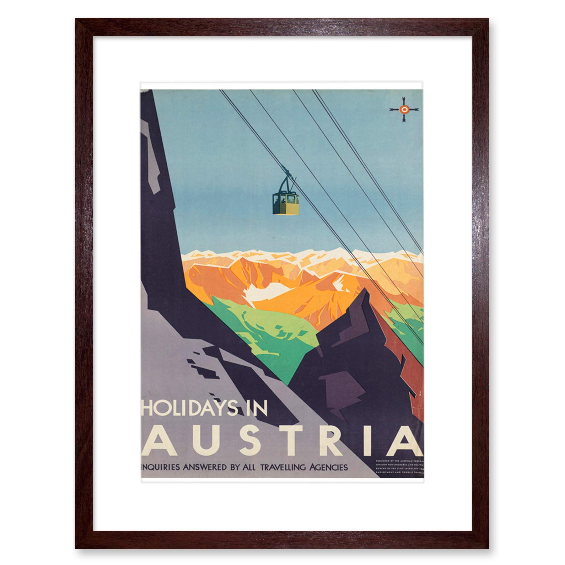 Wee Blue Coo Austria Travel Ski Lift Alpine Artwork Framed Wall Art Print 12X16 Inch
