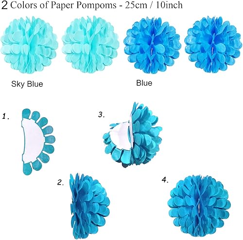 Miniatura 2 de Recosis Decoraciones azules para fiestas pancarta de feliz cumpleaños, cortinas, pompones de papel, abanicos, guirnalda, globos de confeti