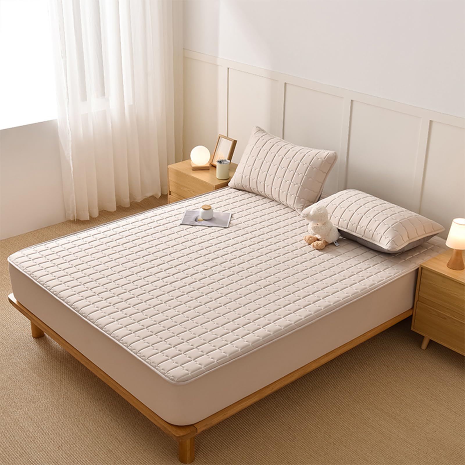 Spannbettlaken 200x220 Khaki Baumwolle Großes Doppelbett