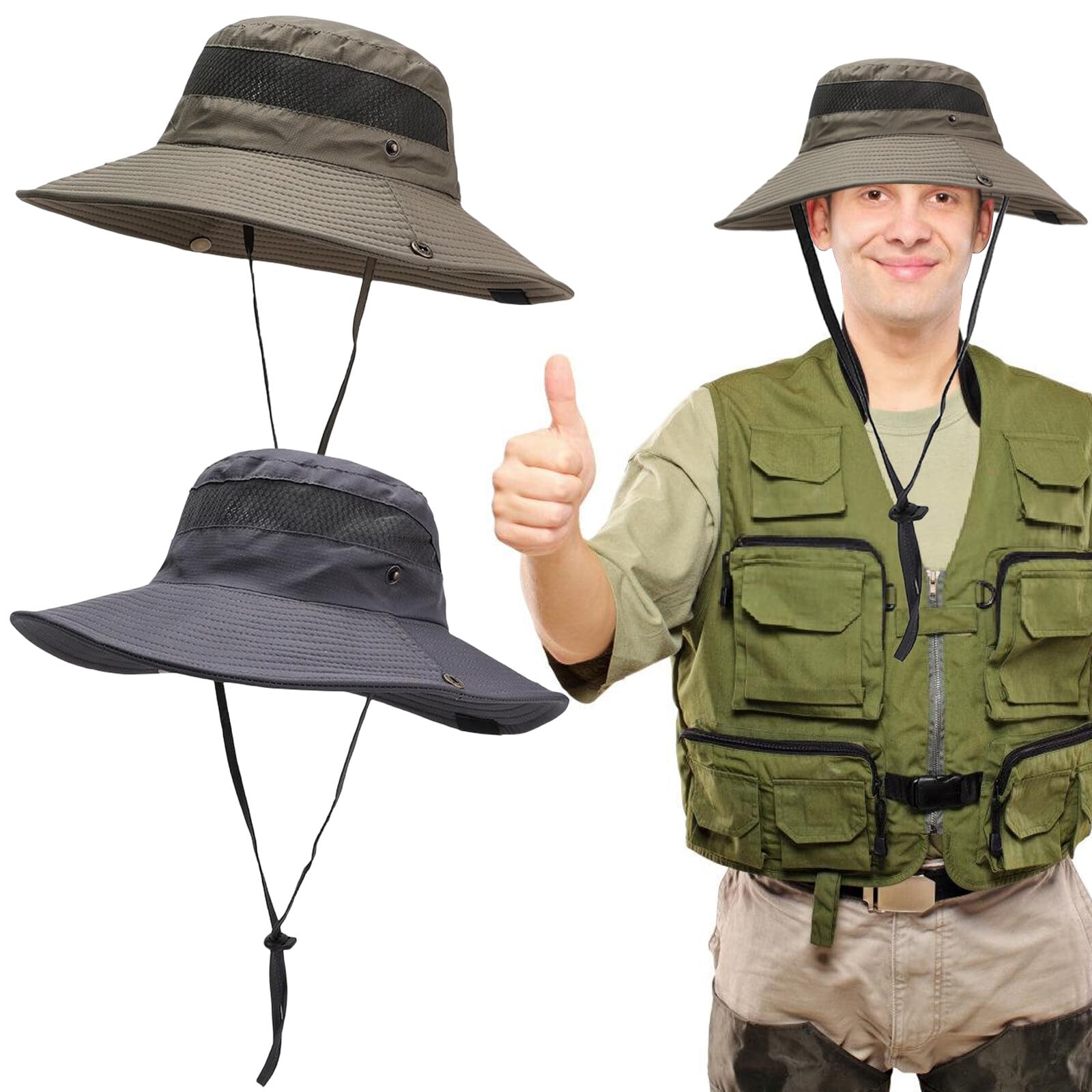 Asfrode Sombrero para el sol para hombre, mujer, sombrero de senderismo de verano para exteriores, para mujer, protección UV, gorra de bucket para mujer y hombre, sombrero de pescador, sombrero de safari,