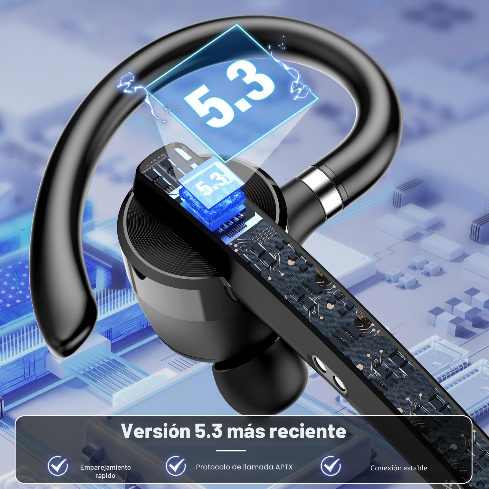Thunelec Auriculares Manos Libres, 90 Horas aptx Auricular Bluetooth Mono con Doble Mic Cancelación de Ruido, Conexión Dual, Botón Mudo, Auriculares Manos para Camioneros, Negocios y Deporte, Gris
