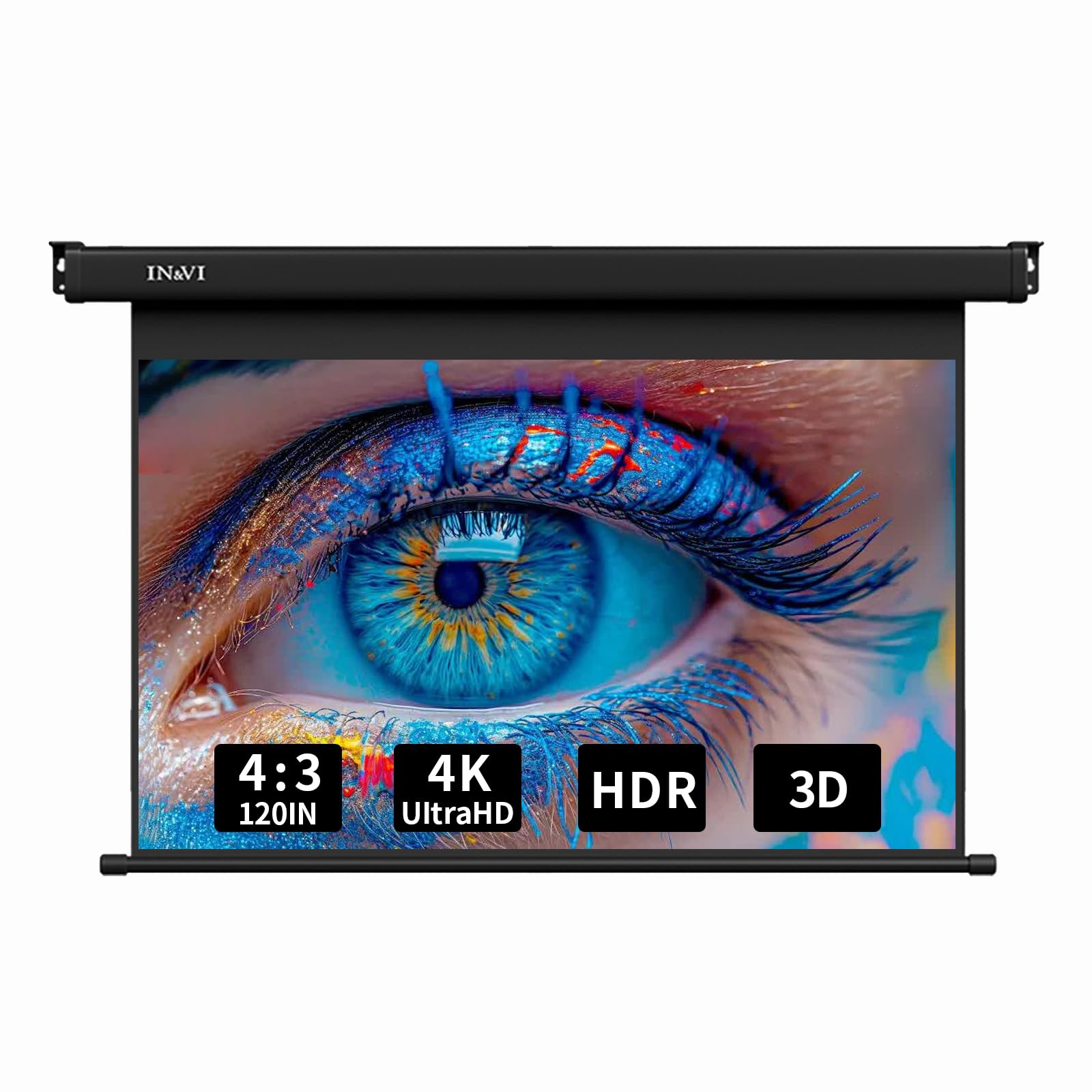 IN&VI ZB Beamer Leinwand Elektrisch Mit Fernbedienung,Leinwand Beamer 4K 3D HD 120 Zoll Format 4:3 Projektionsleinwand für Heimkino und Präsentation,Zur Decken-/ Wand-Montage