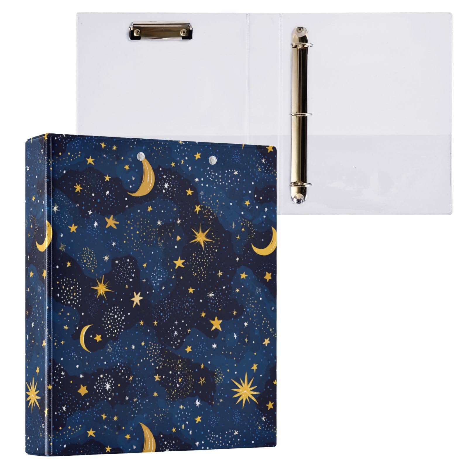 Kcldeci Raccoglitore a 3 anelli con copertina rigida per carta formato lettera, stelle stellate e anelli rotondi da 3,8 cm, organizer per scuola/ufficio, confezione da 2
