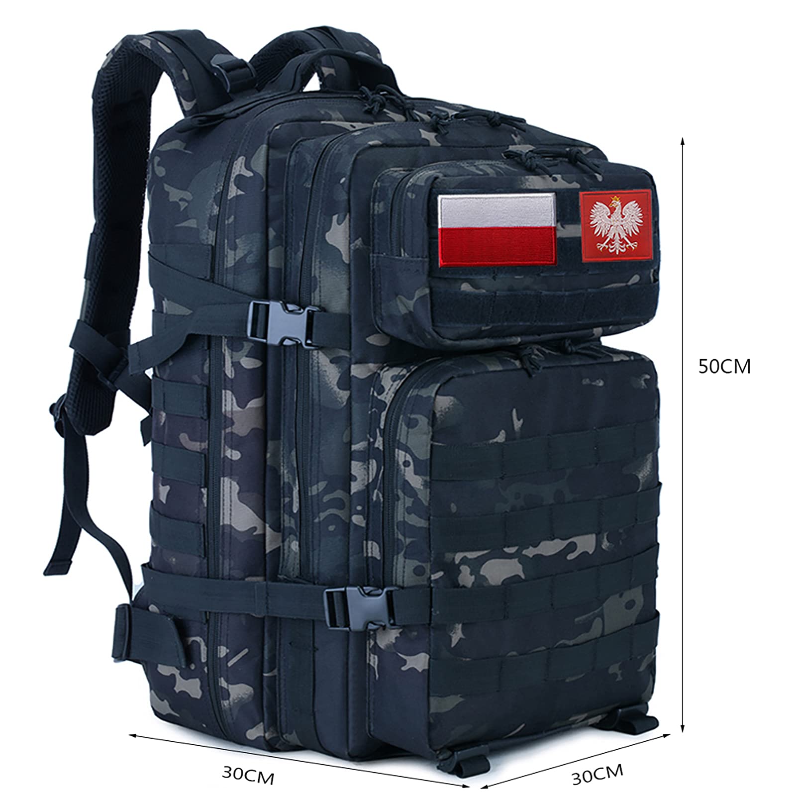 45L Taktyczny Wojskowy Plecak Molle Plecak Turystyczny Mężczyźni I Kobiety Duży Wodoodporny Plecak Szturmowy Do Podróży Zajęcia Na świeżym Powietrzu Trekking + Darmowe 4 Rzep (Czarny 3)