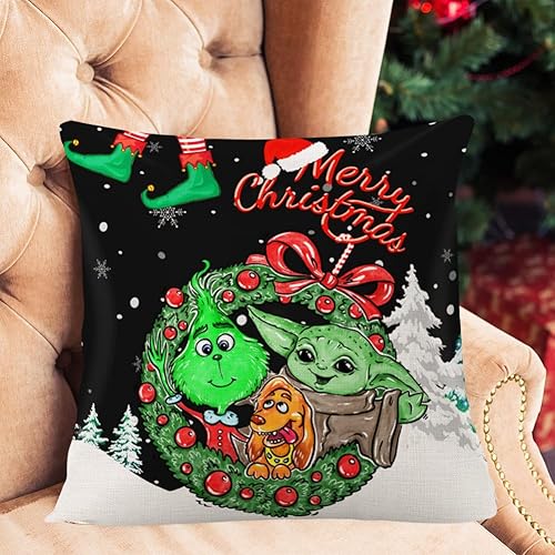 Miniatura 6 de Funda de almohada de Navidad para decoración del hogar, diseño de Grin-ch y Baby Yo-da Mandalorian, funda de almohada cuadrada para sofá, cama,