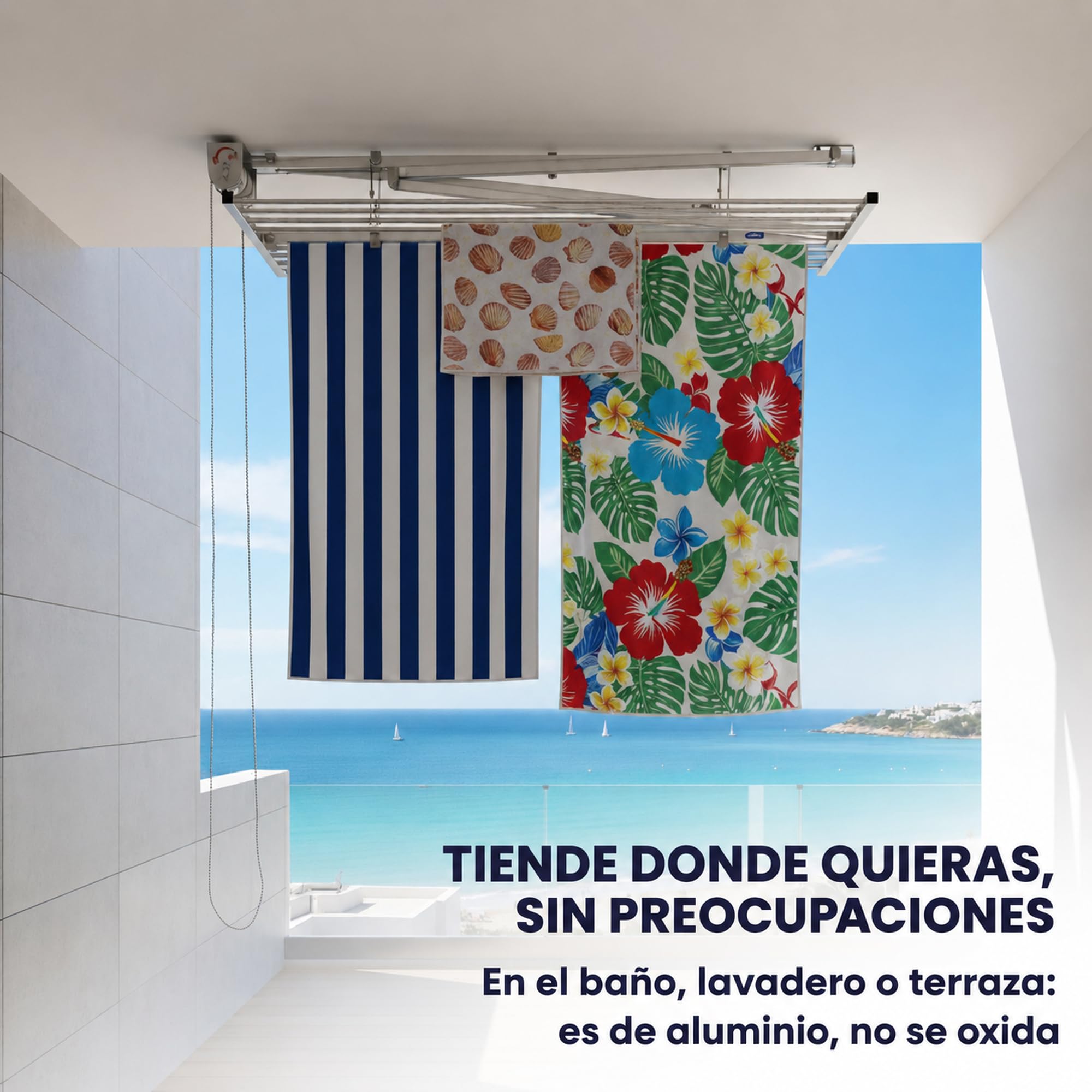 foxydry Mini, tendedero de Techo, Plegable, Sube y Baja, 152 cm | de aluminio y acero inoxidable, ahorra espacio, uso interior y exterior, antióxido, elevación vertical, soporta 10 kg, gris