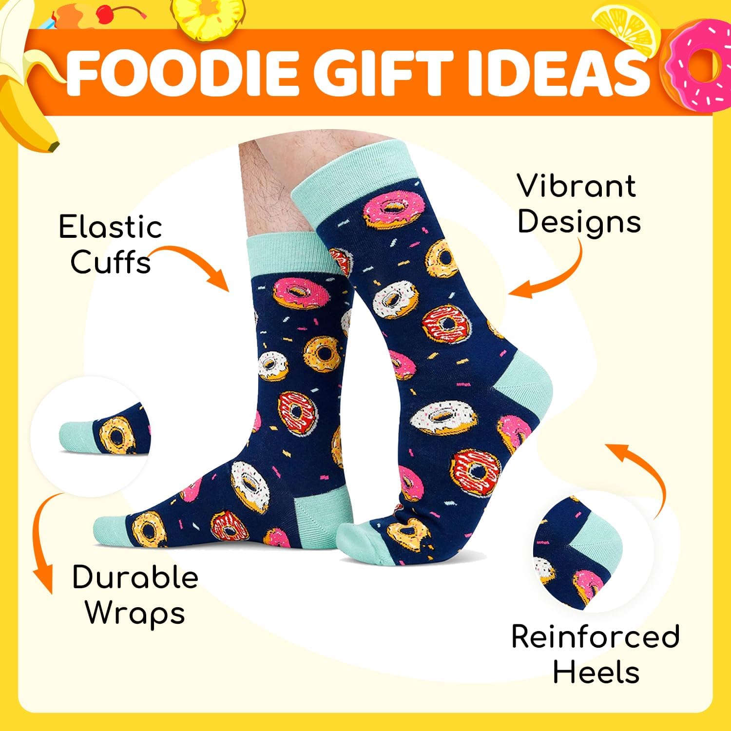 HAPPYPOP Funny Socks for Men - Donut Burger Gifts, Pickle Taco Socks for Teen Boys - Image 3