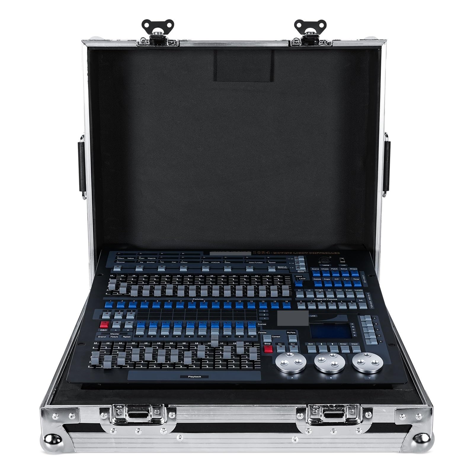 DMX Controller, 1024 DMX Controller Dj Equipment DMX 512 Console Black Large Stage Lighting for Live Concert KTV DJ Club(Console and Case)