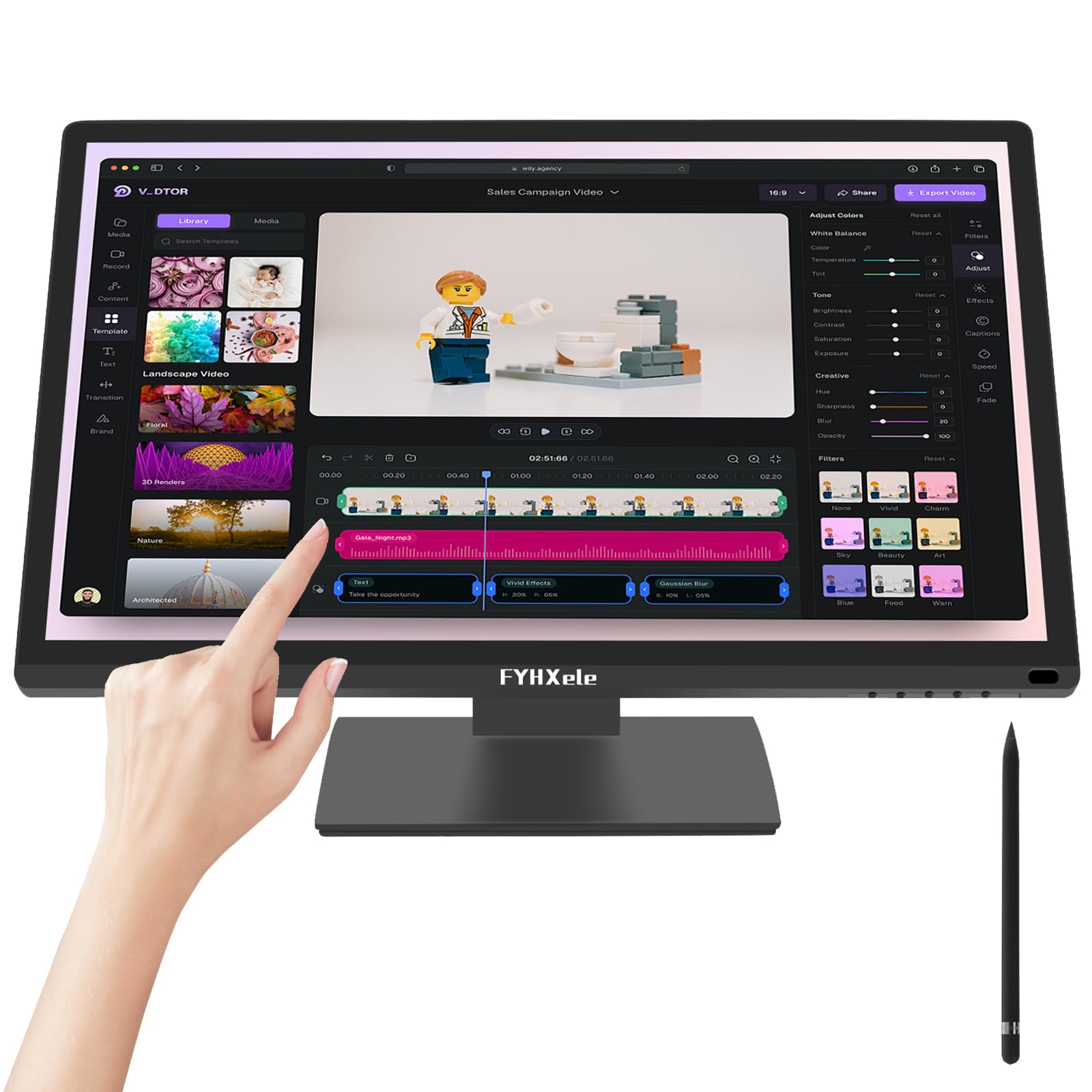 FYHXele Monitor Touch 24 Pollici 1080P 100Hz FHD (1920x1080) IPS 16:9 Monitor Commerciale Supporta il Tocco a 10 Punti Rotazione di 180 Gradi VGA HDMI Audio Supporto VESA Protezione degli Occhi
