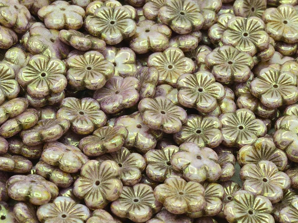 10 pcs Flat Cherry Flower Beads 0.55 in (14 mm) Crystal Matte Light Blue Lined 00030-84110-54308