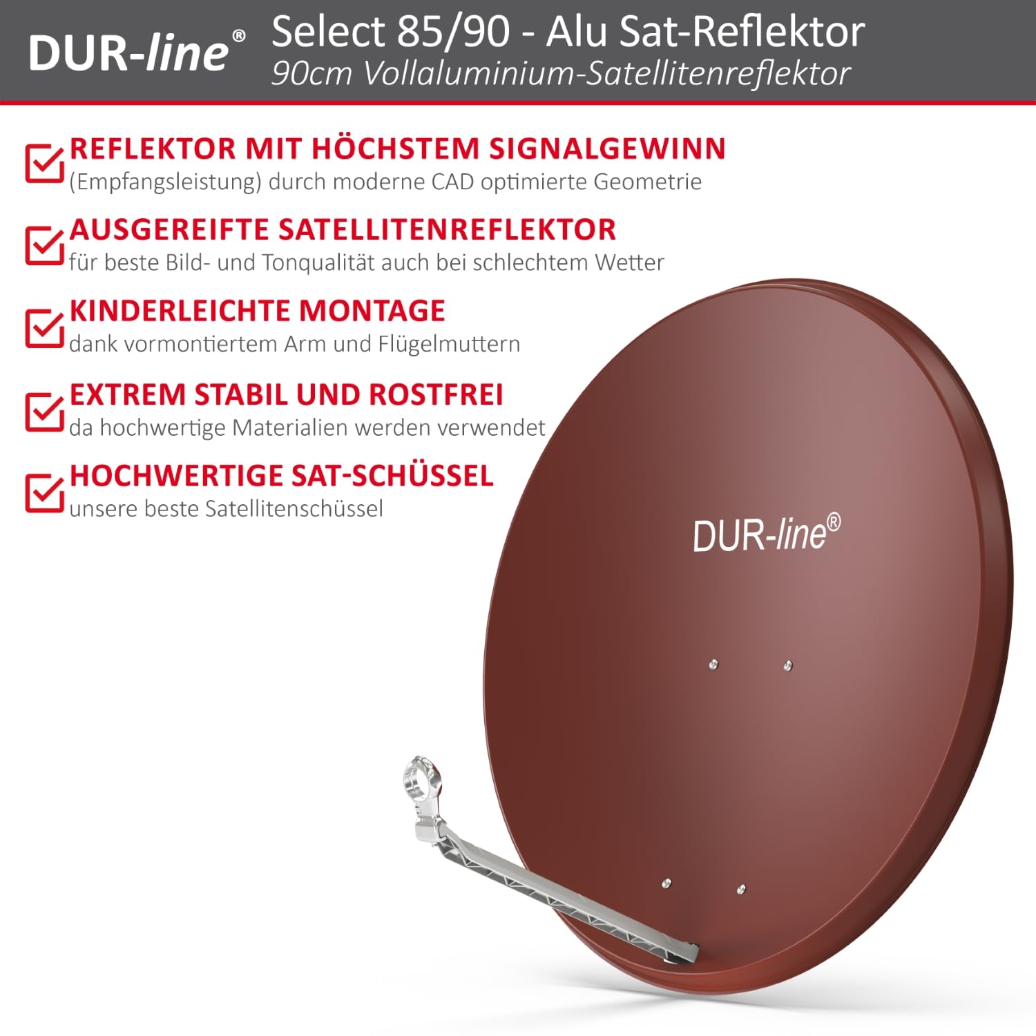 DUR-line Select - Parabola satellitare in alluminio, 75 cm/80 cm