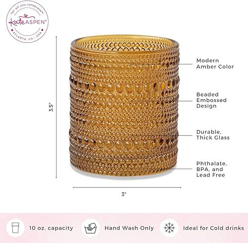 Miniatura 4 de Kate Aspen Juego de 24 vasos de ámbar con cuentas (10 onzas), juego de cristalería vintage, juego de vasos de Júpiter, juego de vasos de cóctel,