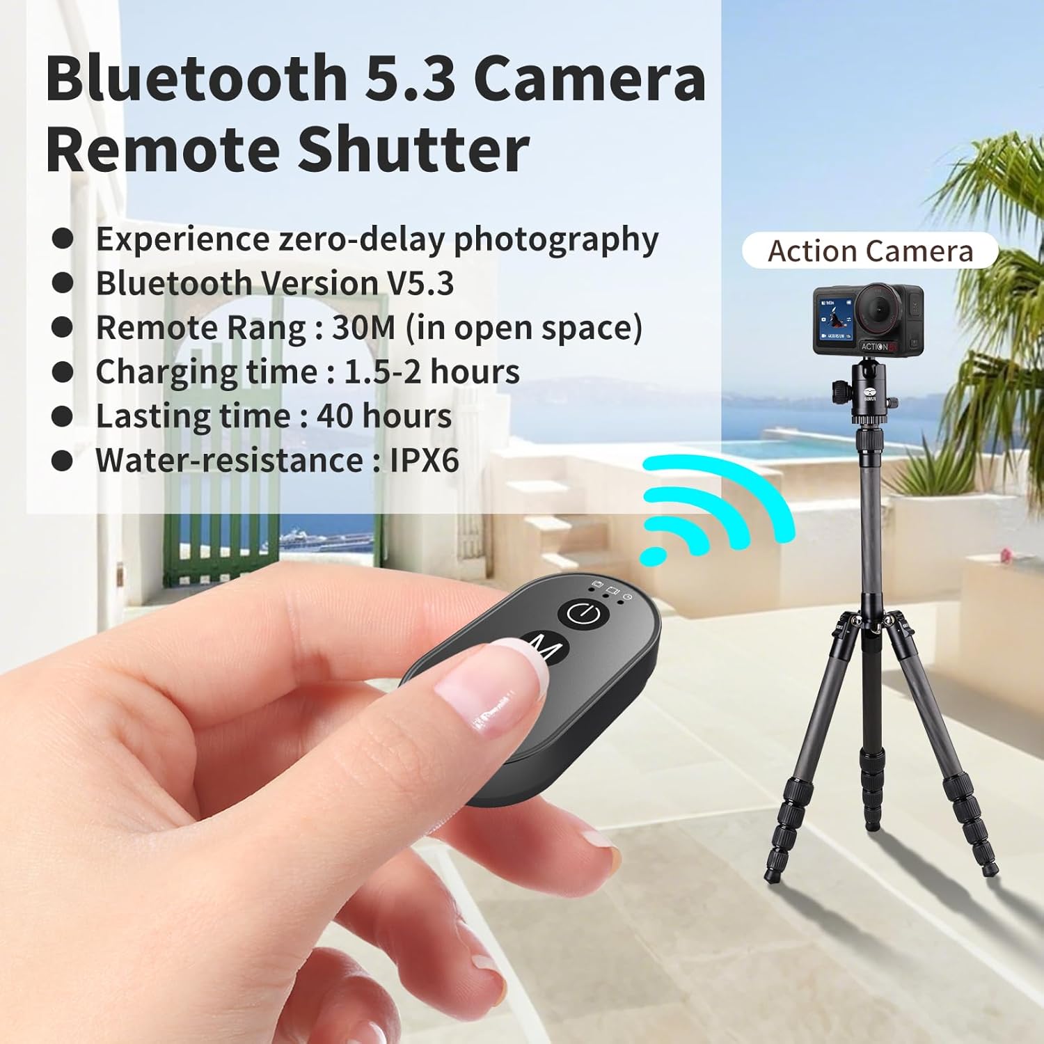 Wireless Camera Remote Control, Bluetooth Remote Controller for Action Cameras & Mobile Phones, 30M/98.4ft Wireless Camera Smart Shutter Remote for Insta360, GoPro Hero, DJI Osmo 360/Action