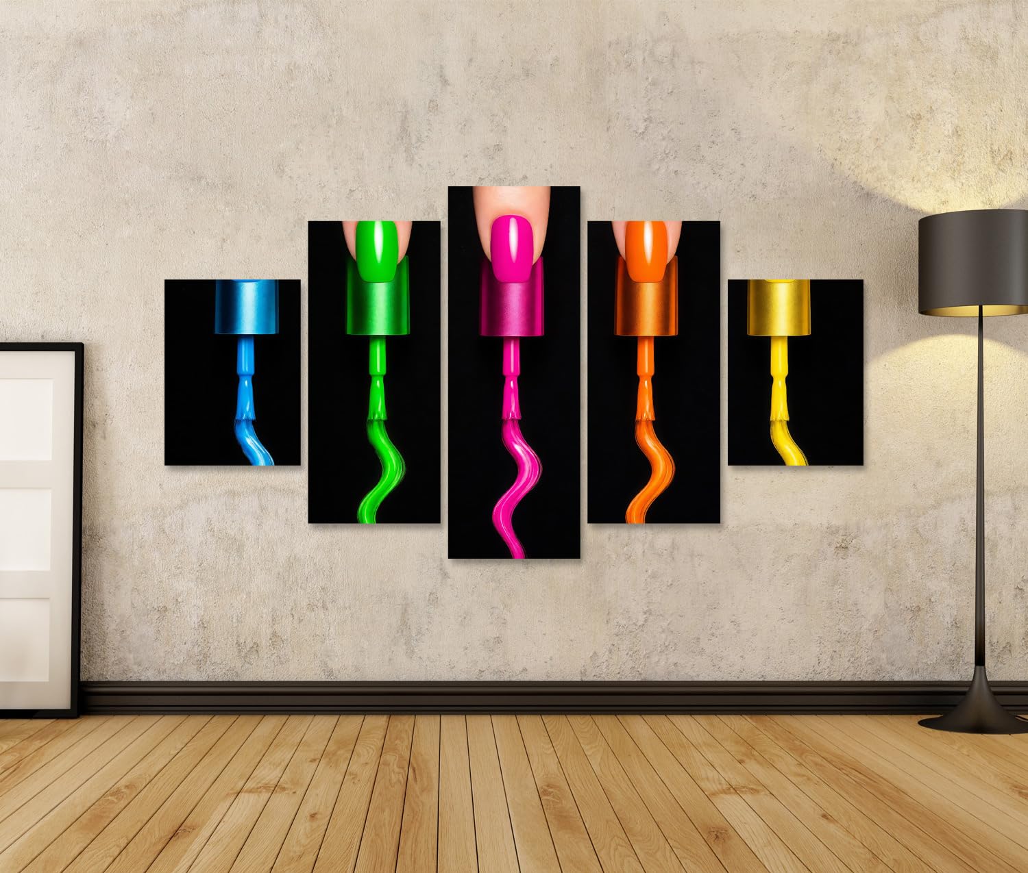 islandburner Bild auf Leinwand Faszinierende Farbenpracht Nagellack Wandbild Wohnzimmer Deko für Kreative - 5-teilig