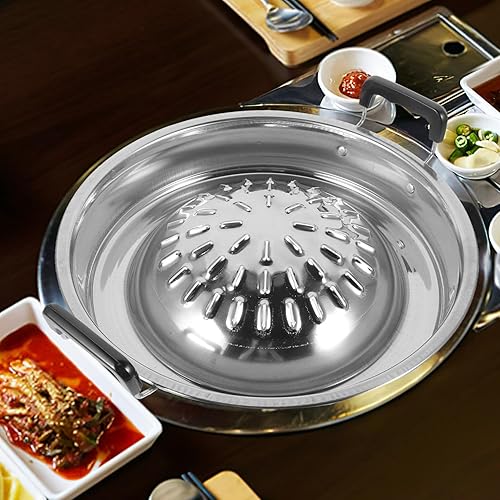 Miniatura 2 de Didiseaon Sartén coreana para barbacoa tailandesa Shabu, bandeja de acero inoxidable para parrilla, para acampar, barbacoa, para verduras, ajo,