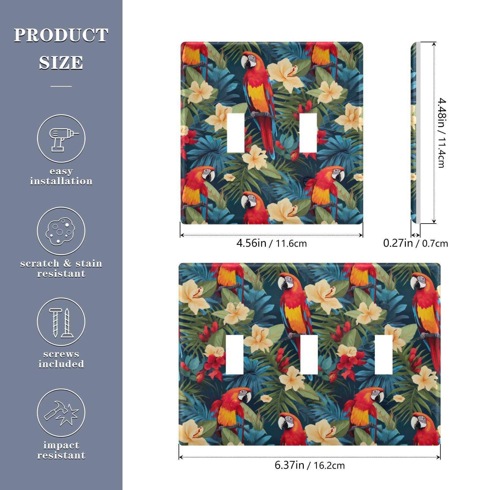 Light Switch Cover Parrot Tropical Wall Plates for Electrical Outlets 3 Gang 202a8792