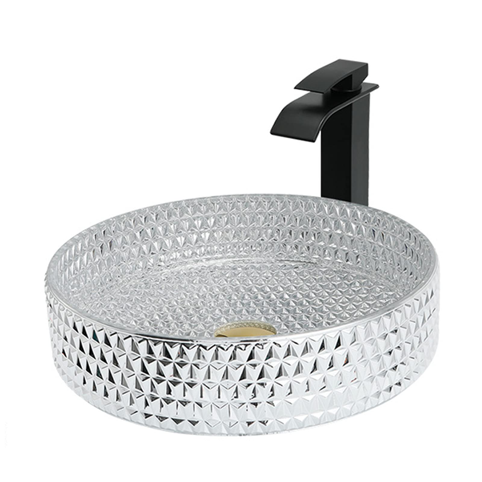 ASerZenith Artistic Bathroom Vessel Sink,Tempered Glass Cylindrical Vessel Sink With Waterfall Faucet And Pop Up Drain, Counter Top Installation(B-B)