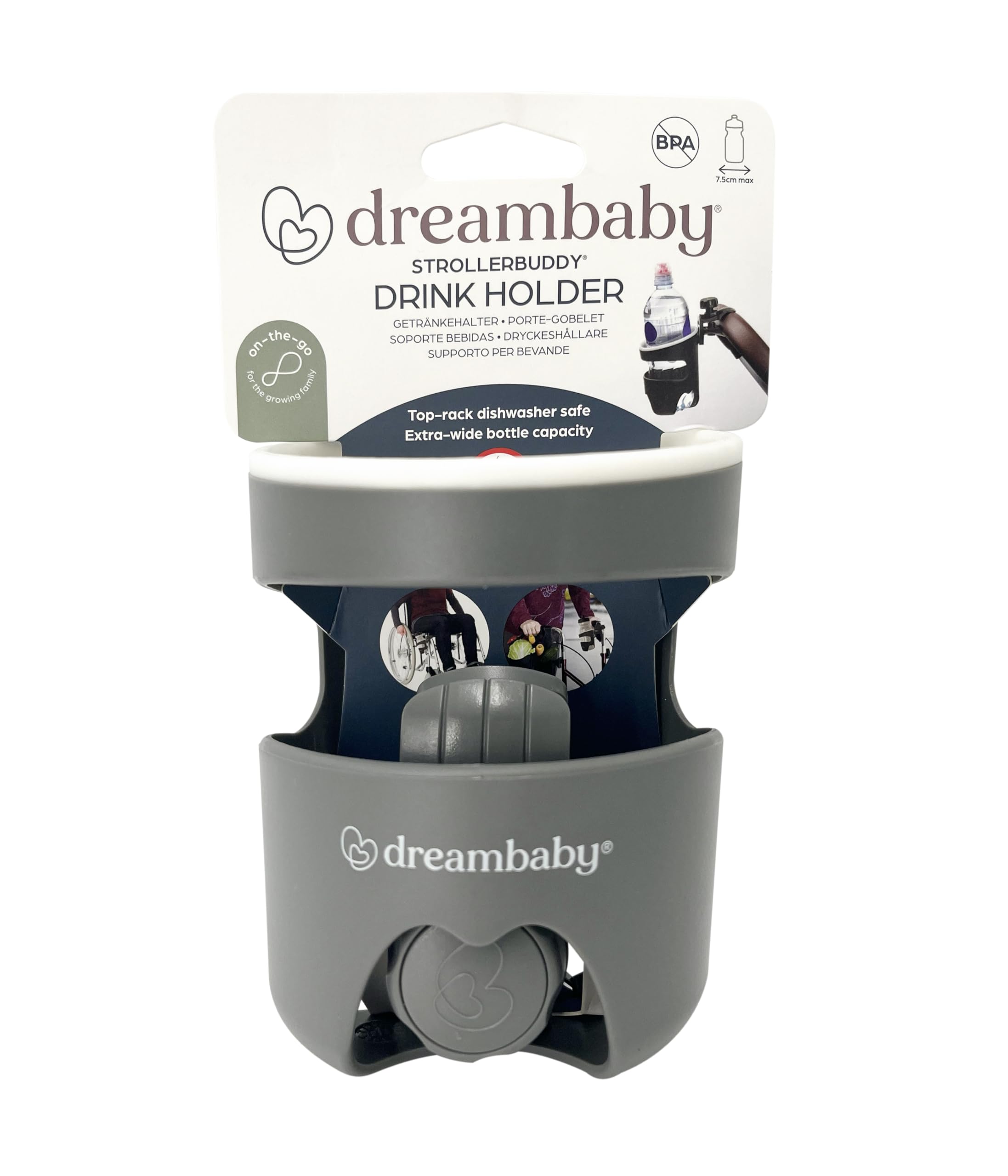 Dreambaby Strollerbuddy Drink Cup Holder, Grey/White