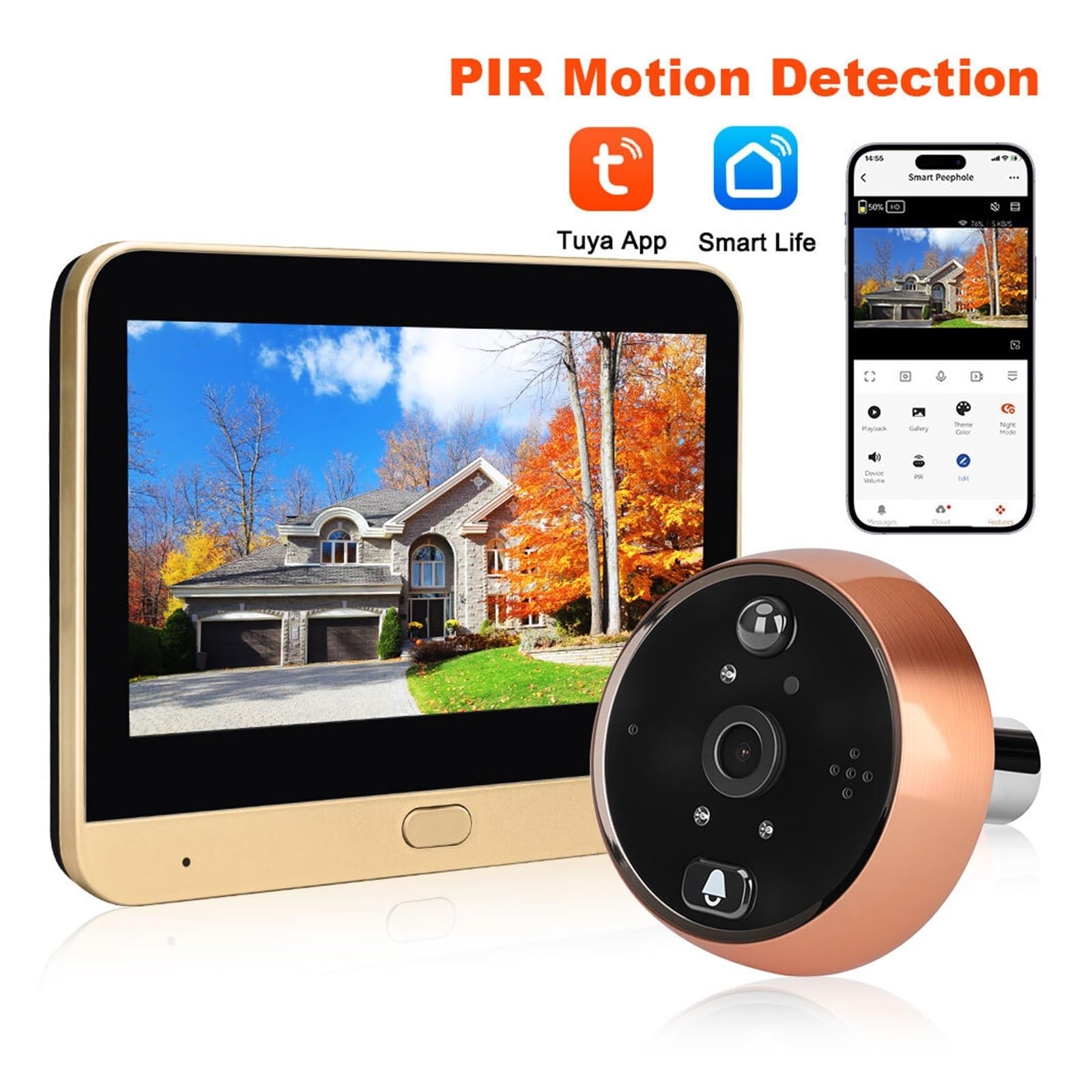 Sonnette Judas vidéo, Batterie 8000mAh, visionneuse de Porte numérique(Doorbell 32G)