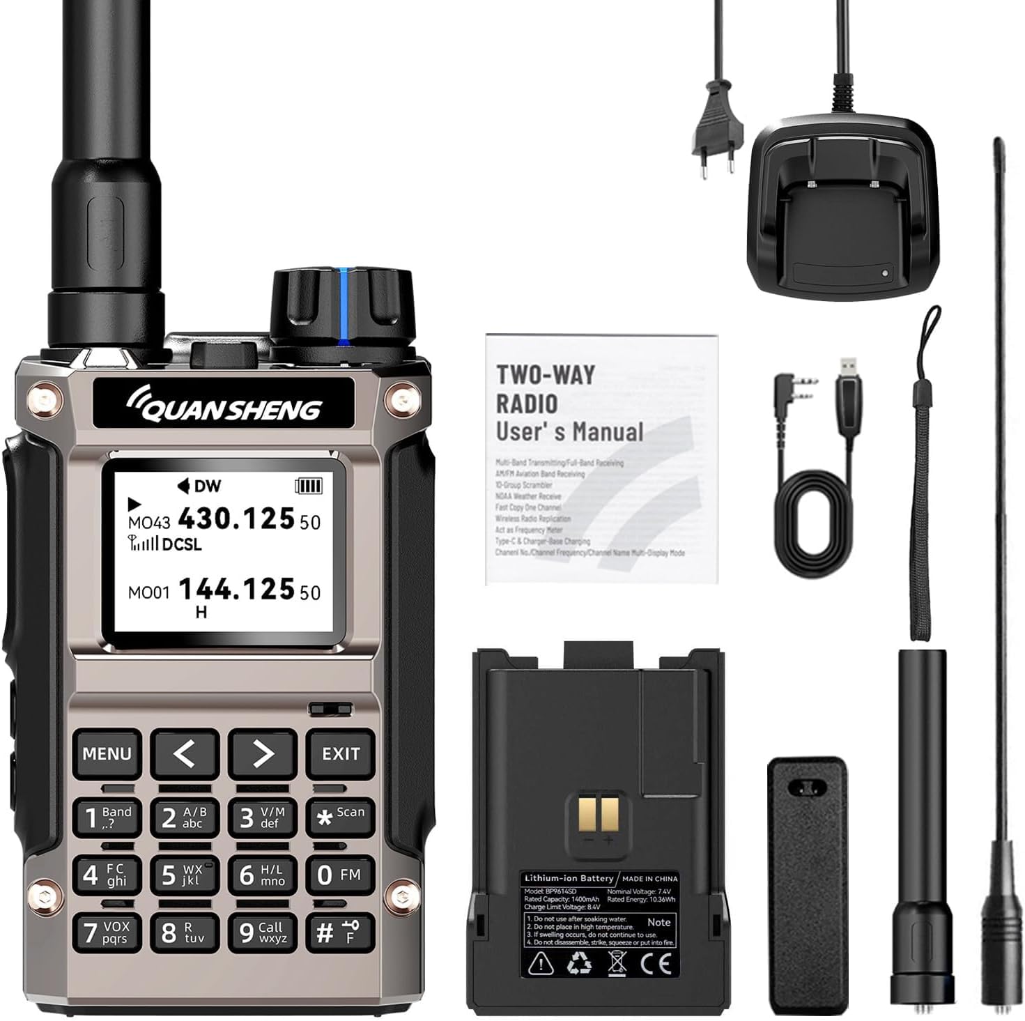 QUANSHENG UV-K1(8) Walkie Talkie Handheld Ham Radio, Air Band Receive 50-600MHz, Wireless Copy, One Key Frequency Match, Type-C Charging, NOAA Weather, 200 Channels, VOX, Portable Two Way Radio
