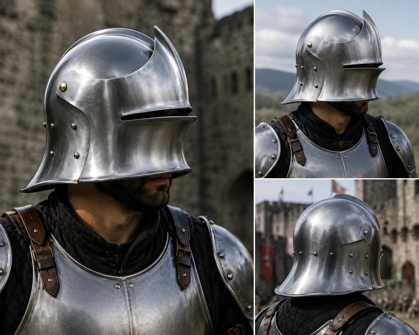 Nautical Replica Hub Casque de sallet médiéval nord italien Renaissance avec visière amovible Barbute Calibre 16