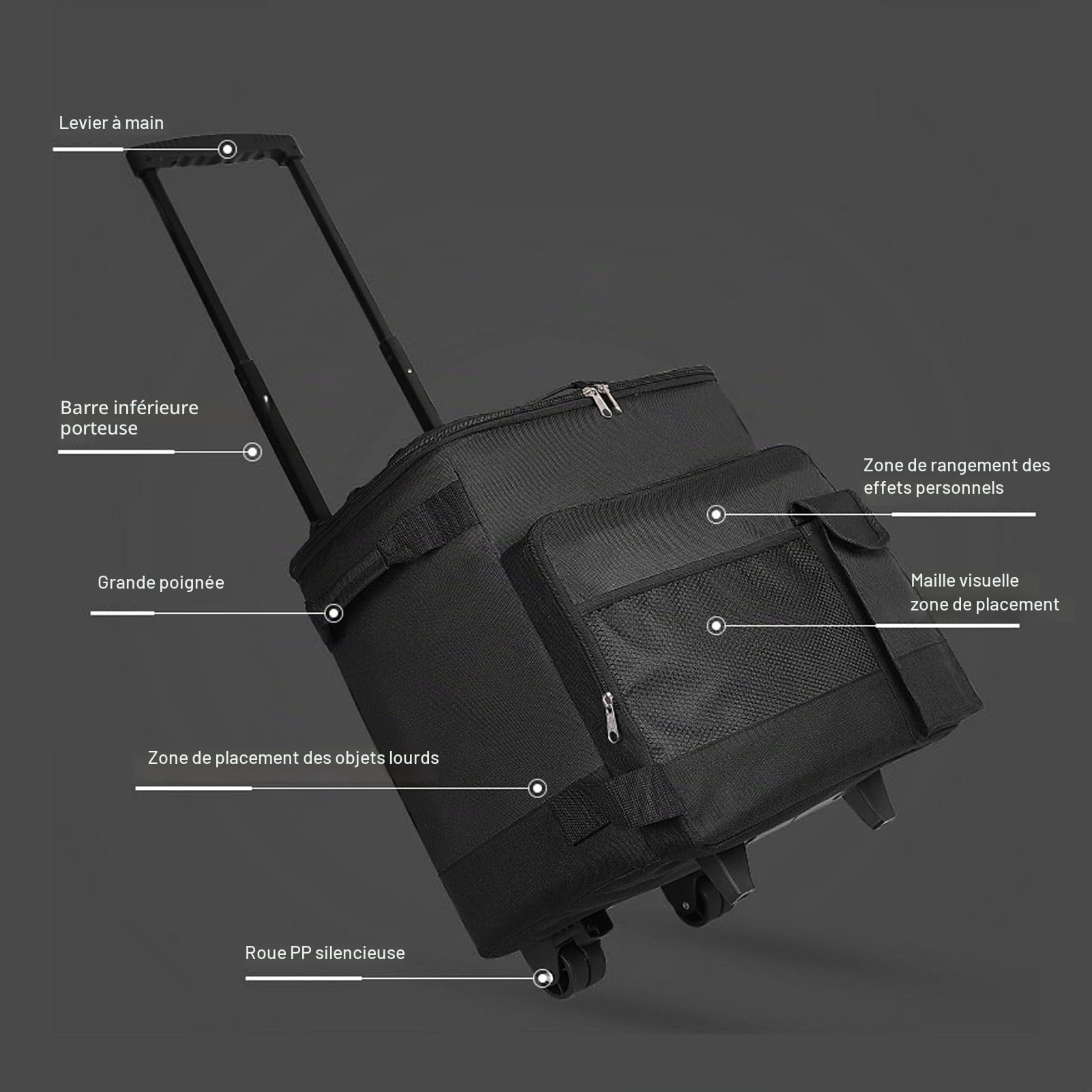 Glacière à roulettes, 43L Sac Isotherme de Pique-Nique, Sac Isotherme étanche avec Poignée DT Double Fermeture éclair, Glacière de Camping, Glacière à roulettes pour Pique-Niques en Plein Air