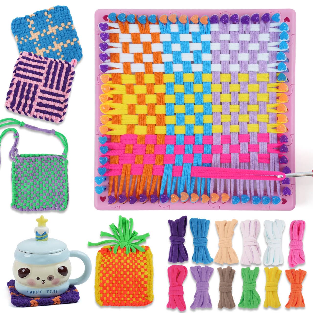 QPOU Weaving Loom Kit for Girls - Creative Toy Gift for Kids Ages 6-8 8-12, DIY Craft Kit to Make Potholders and Bracelets, Arts and Crafts Knitting Set for Beginners