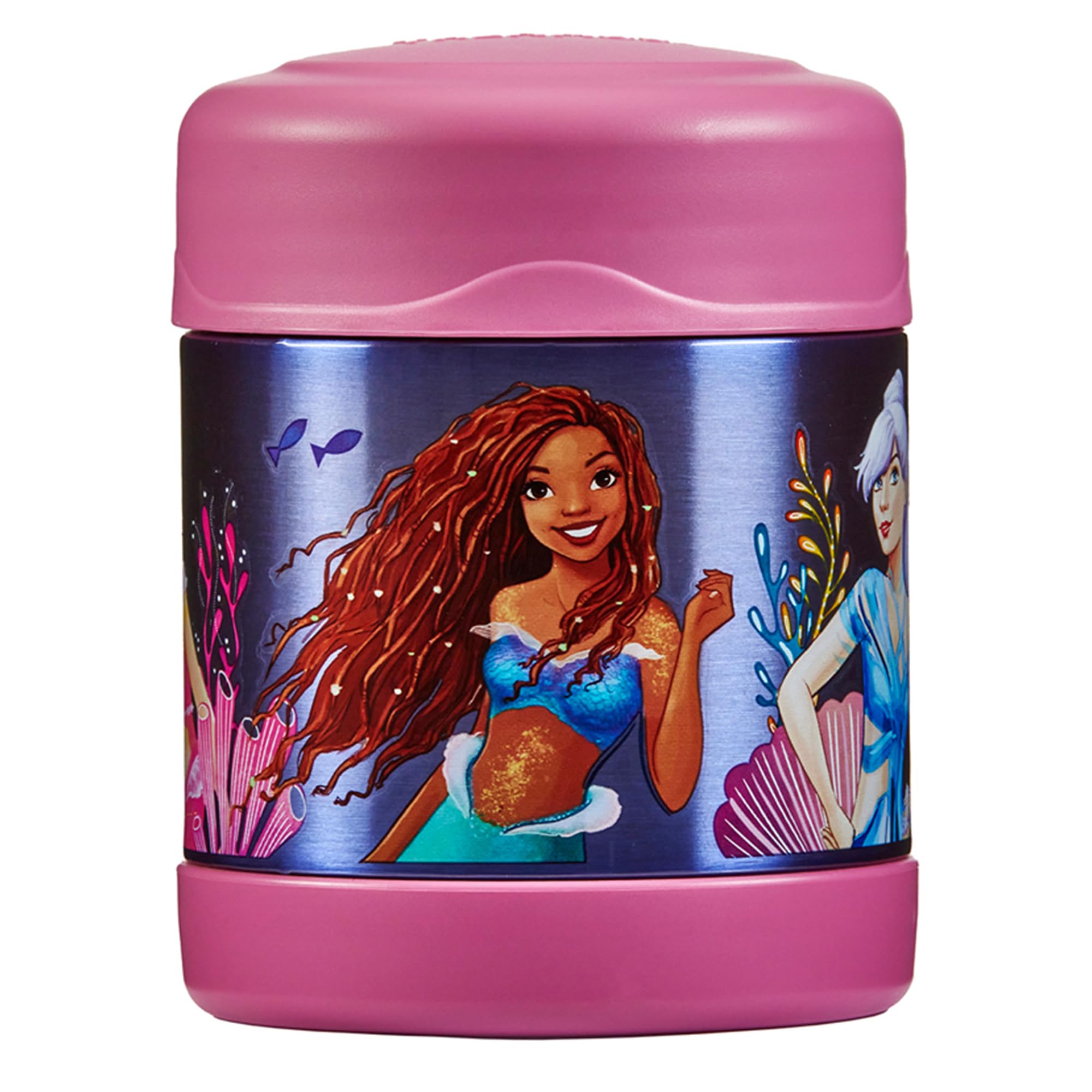 Thermos - The Little Mermaid Food Flask (290ml) - BPA Free, Stainless Steel, Spill Proof, Ariel Disney Thermal Kids Flask with Personalised Name Labels for Lunch Box, 5 Hours Hot & 7 Hours Cold