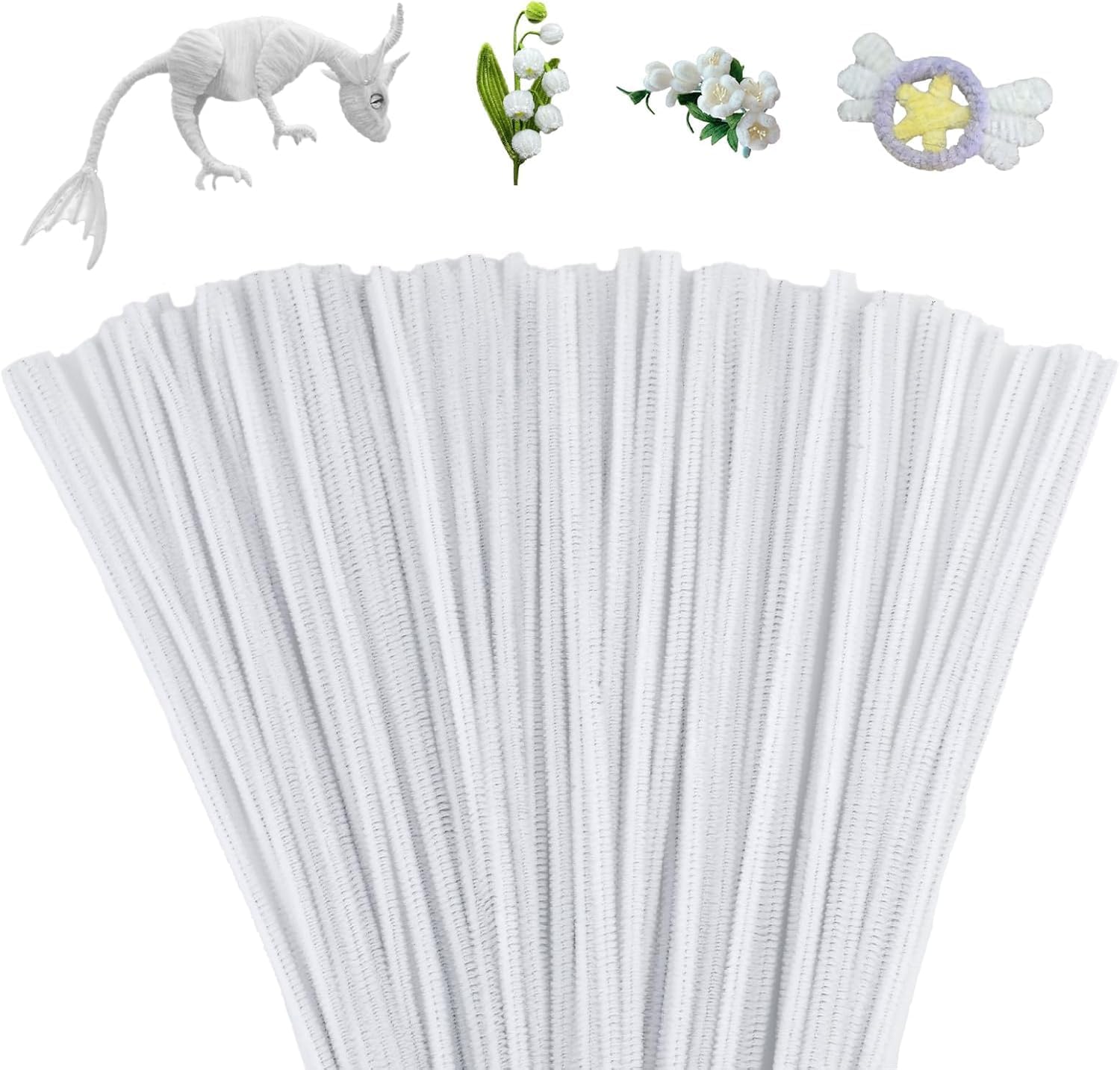 SHYAMA CRAFT 100 Pcs Pipe Cleaners for DIY Arts & Crafts | Soft Fuzzy Chenille Stems & Fluffy Craft Sticks for Kids School Projects, Flower Making, Decoration, Handmade Art & Creative Activities (White)-image-17