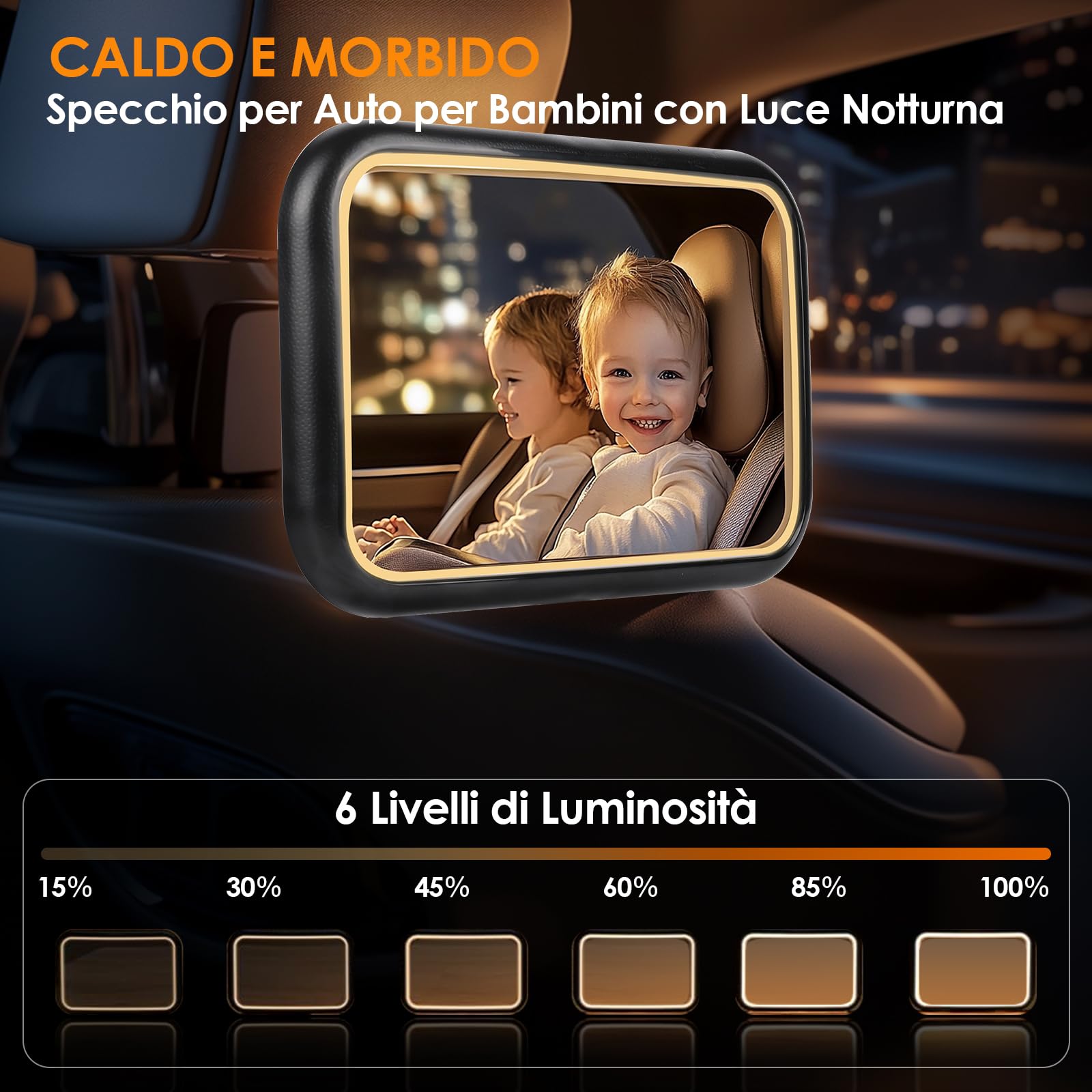Specchietto Retrovisore Bambini Specchio Auto Bambino con Luce e telecomando 360° Orientabili 100% Infrangibile Specchietto Retrovisore Auto,Specchio Macchina Neonati Sedile Posteriore Ampio Chiaro