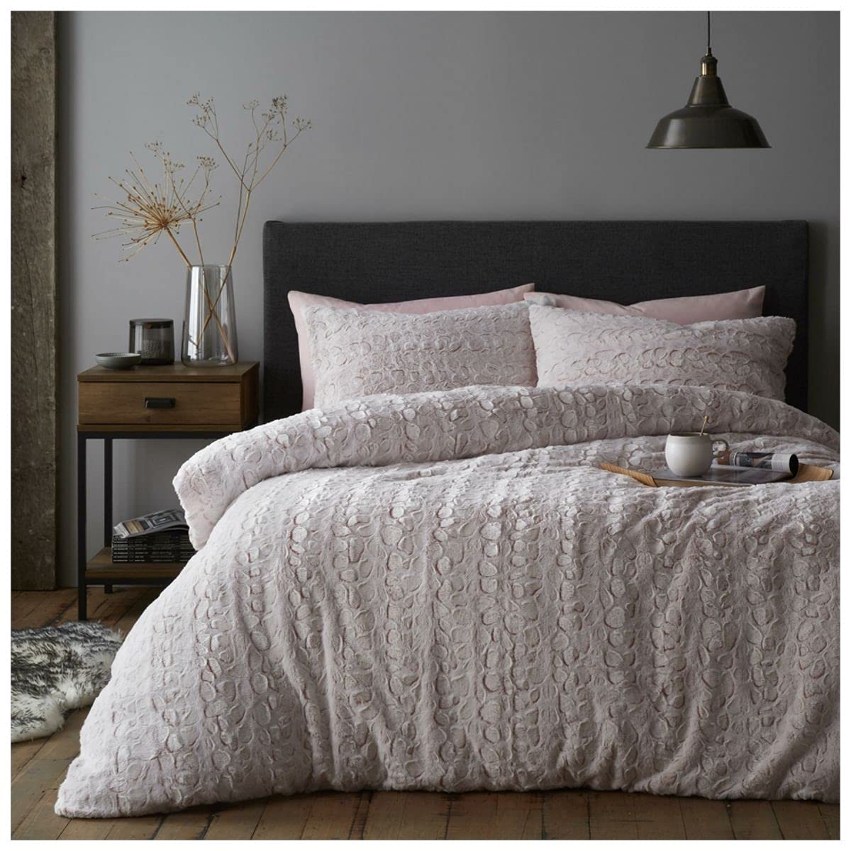 GC GAVENO CAVAILIA Faux Fur Duvet Cover, Reversible Quilt Set, Fluffy & Warm Bedding, Thermal Teddy Fleece Duvets, Blush Pink, Double