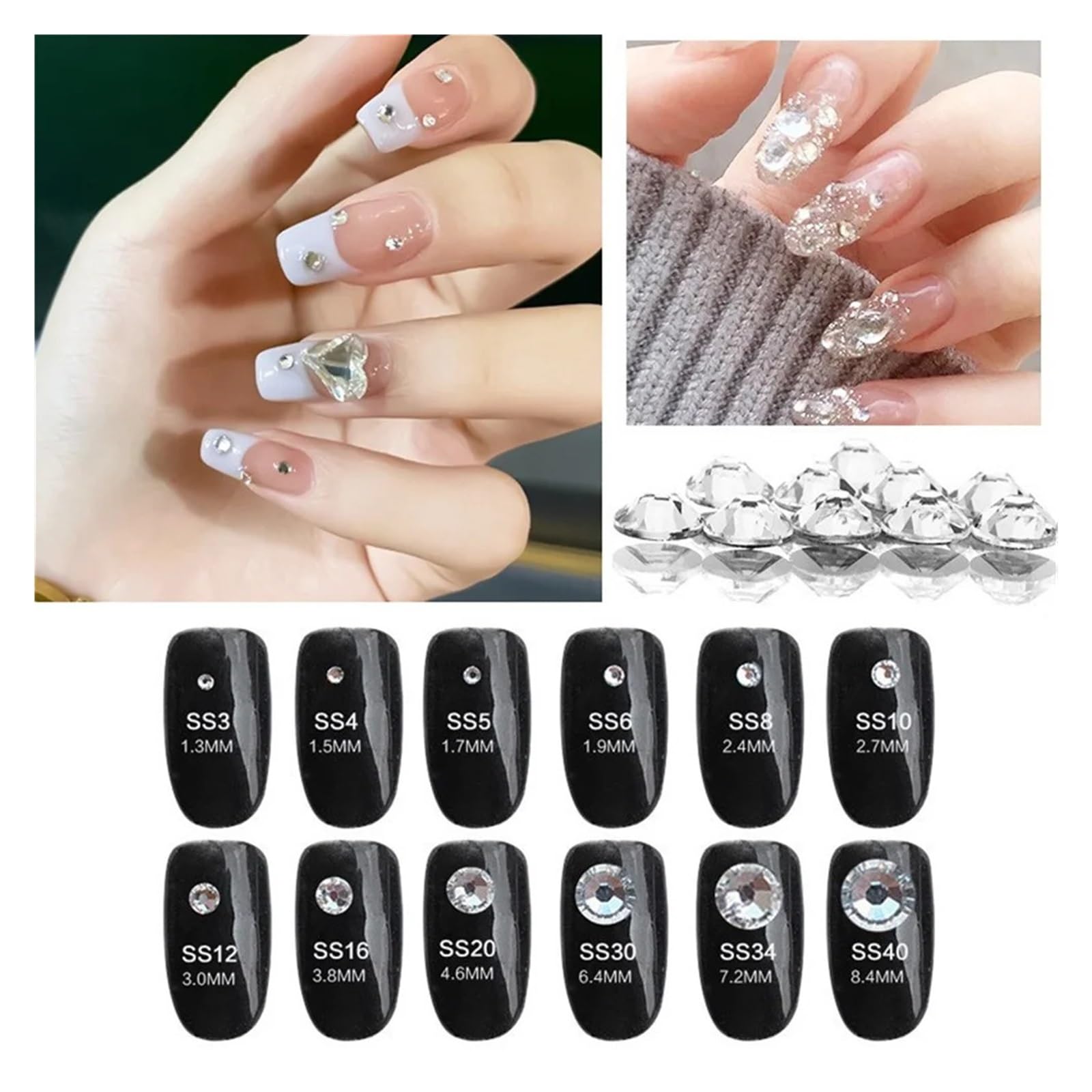 Szklane cyrkonie do paznokci Brokat Okrągły Flatback Kryształ SS6 SS20 Manicure