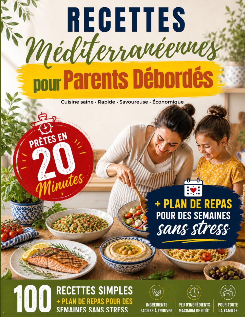 Recettes Méditerranéennes pour Parents Débordés: 100 Recettes Prêtes en 20 Minutes + Plan de Repas pour des Semaines Sans Stress