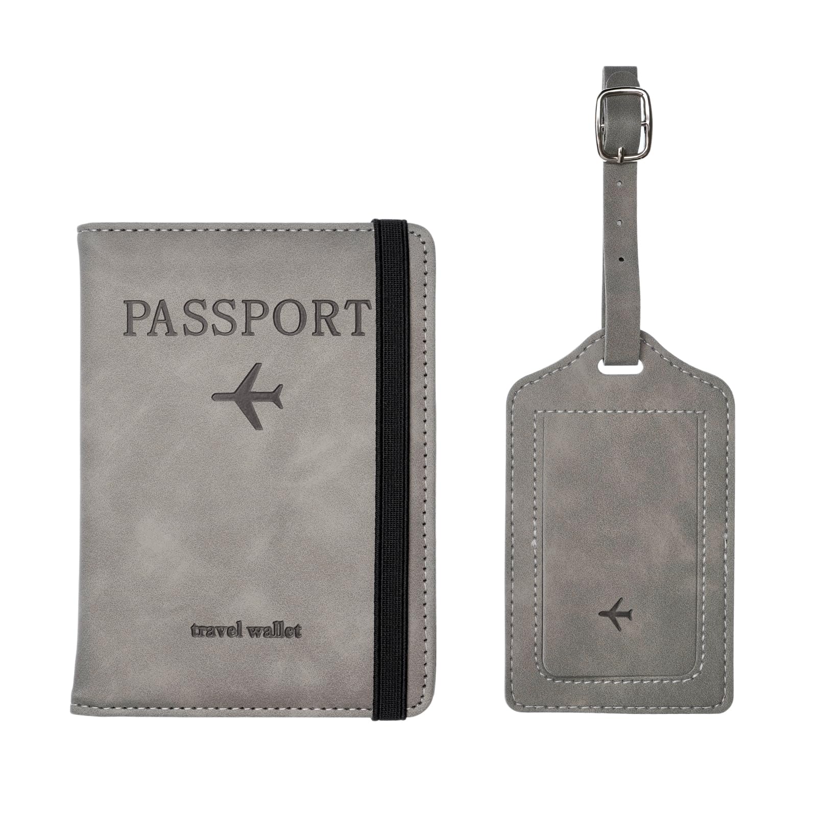 Luggage Tag and Passport Holder Set,Passport Cover with Card Slot and Boarding Pass Slot Combo,Passport Travel Must Have, Waterproof and Scratch Resistant Travel Accessories（Gray）-image-40