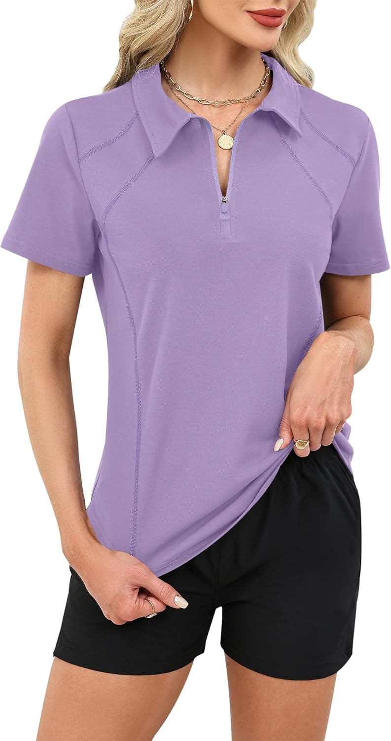 LUYAA Womens Golf Shirt Summer 1/4 Zip up Polo Shirts for Women Short Sleeve Moisture Wicking Gym Workout Tops - Image 2