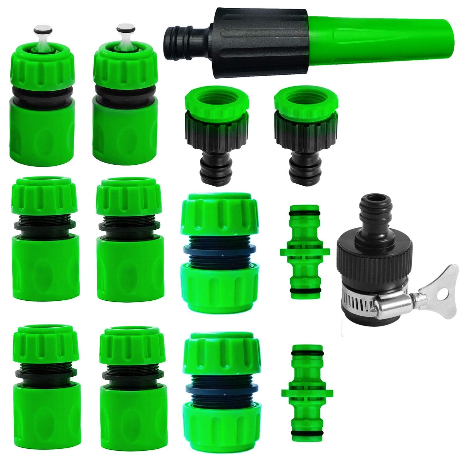 NALACAL 14 Pack Hose Tap Connector Kit for Join Garden Hose Pipe - Nozzle & Mixer Tap Connector, 2 Waterstop & Repair Connector, 2 Double Male & Hose Tap, 4 Hose End Quick Connector